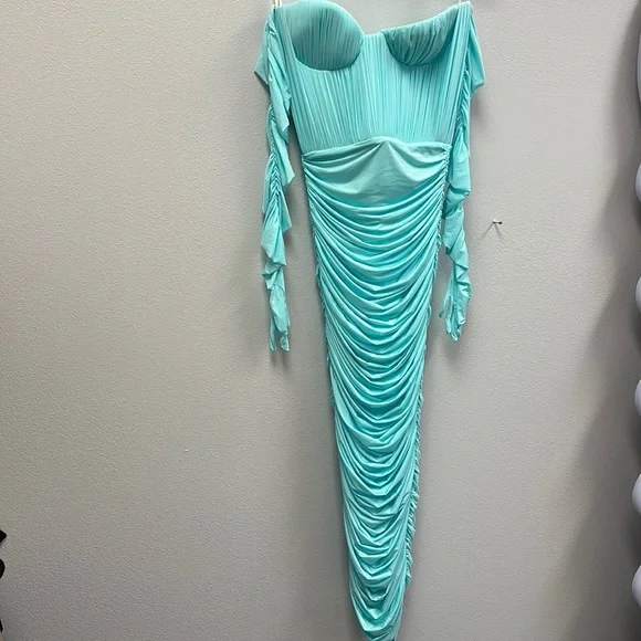 Prescott Gloved Ruched Mesh Midi Dress - Picture 2 of 9